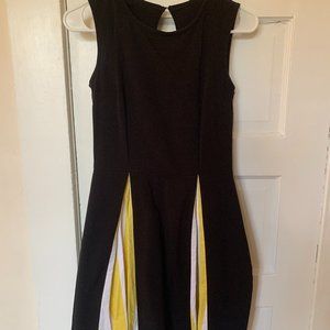 Black fit and flare dress with yellow peekaboo pleats (S)